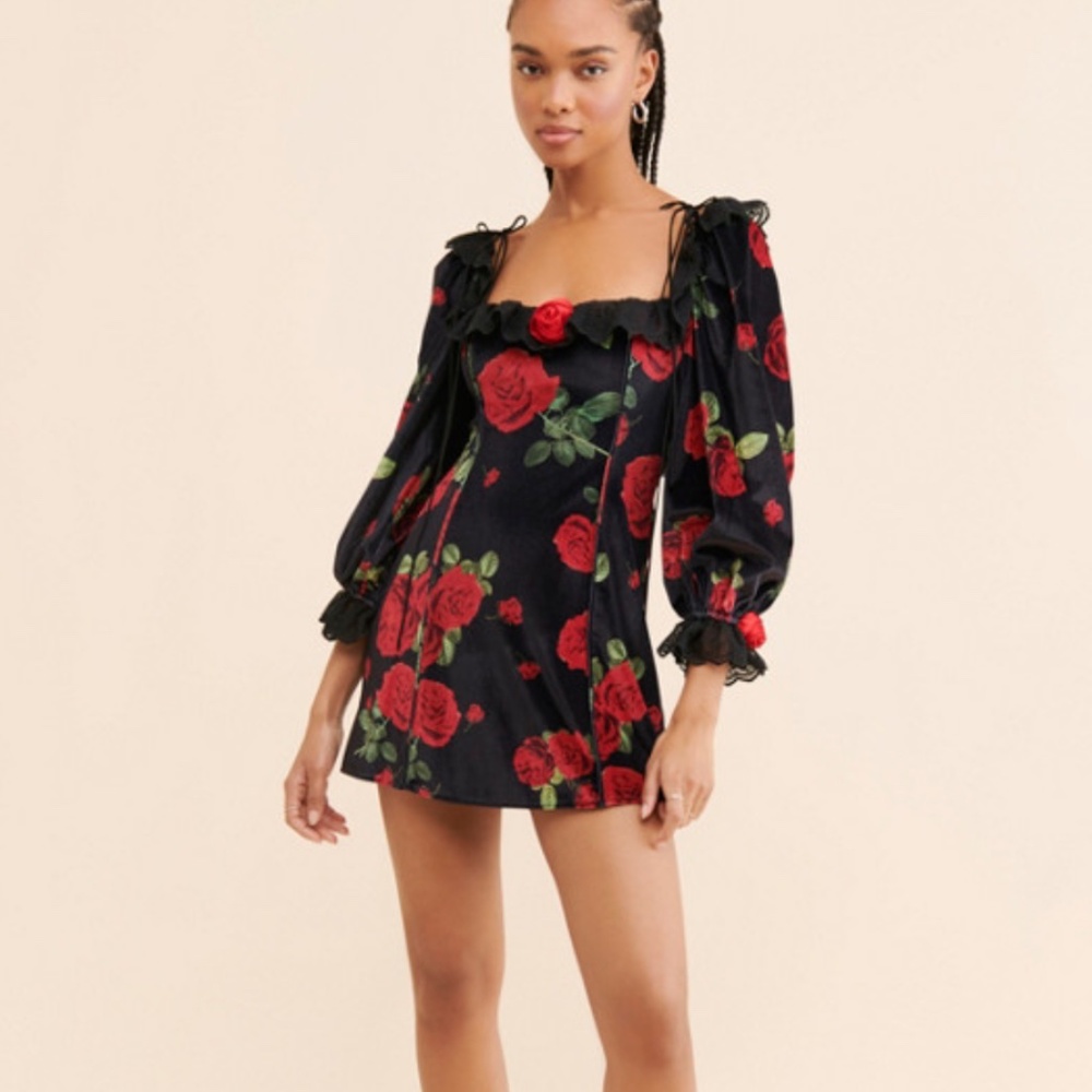 For Love & Lemons Yara Rose Velour‎ Mini Dress Size 2X